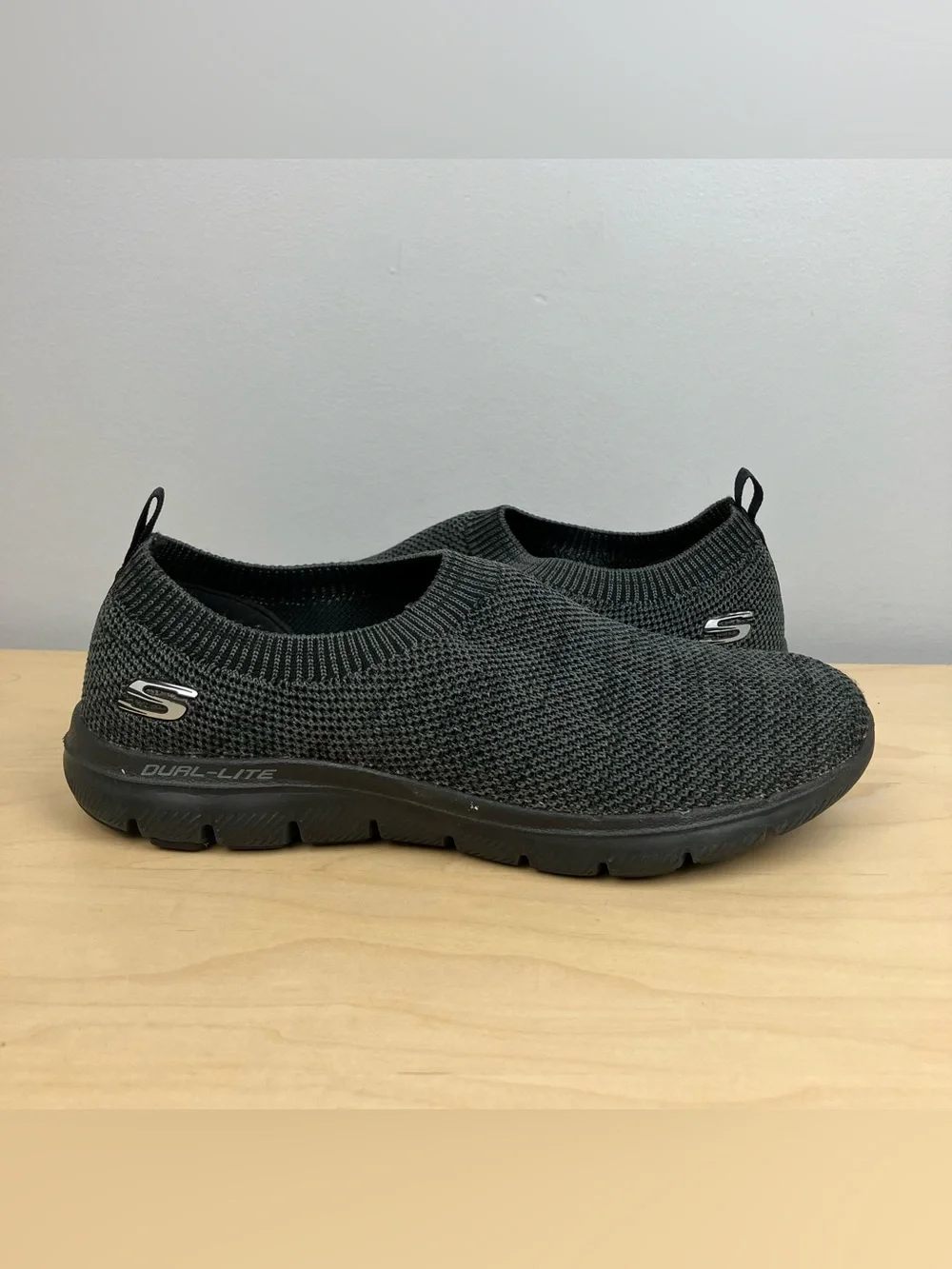 Skechers Women’s Size 7.5 Dual Lite Black Gray Casual Slip On Walking Shoes